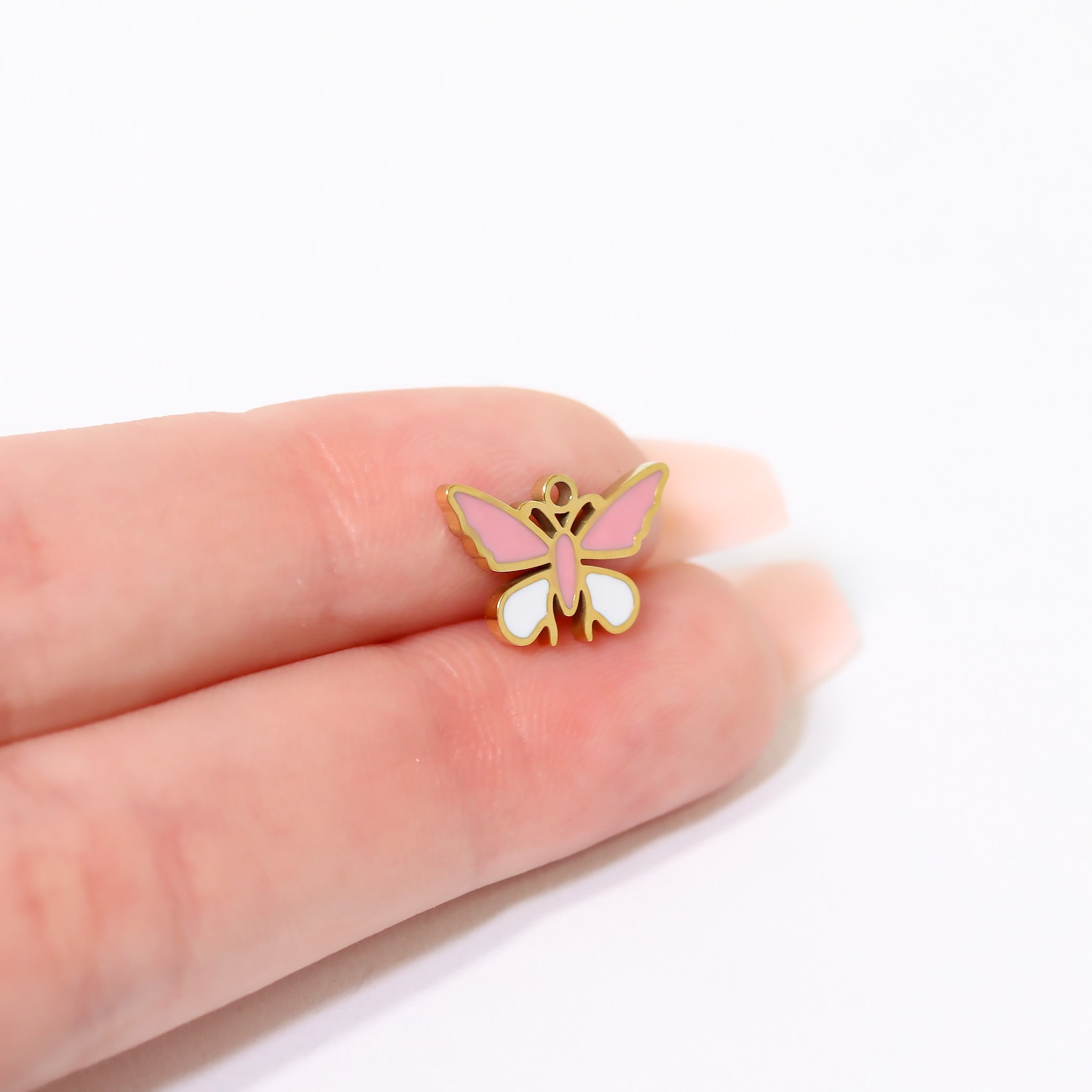 White & Pink Butterfly Charm