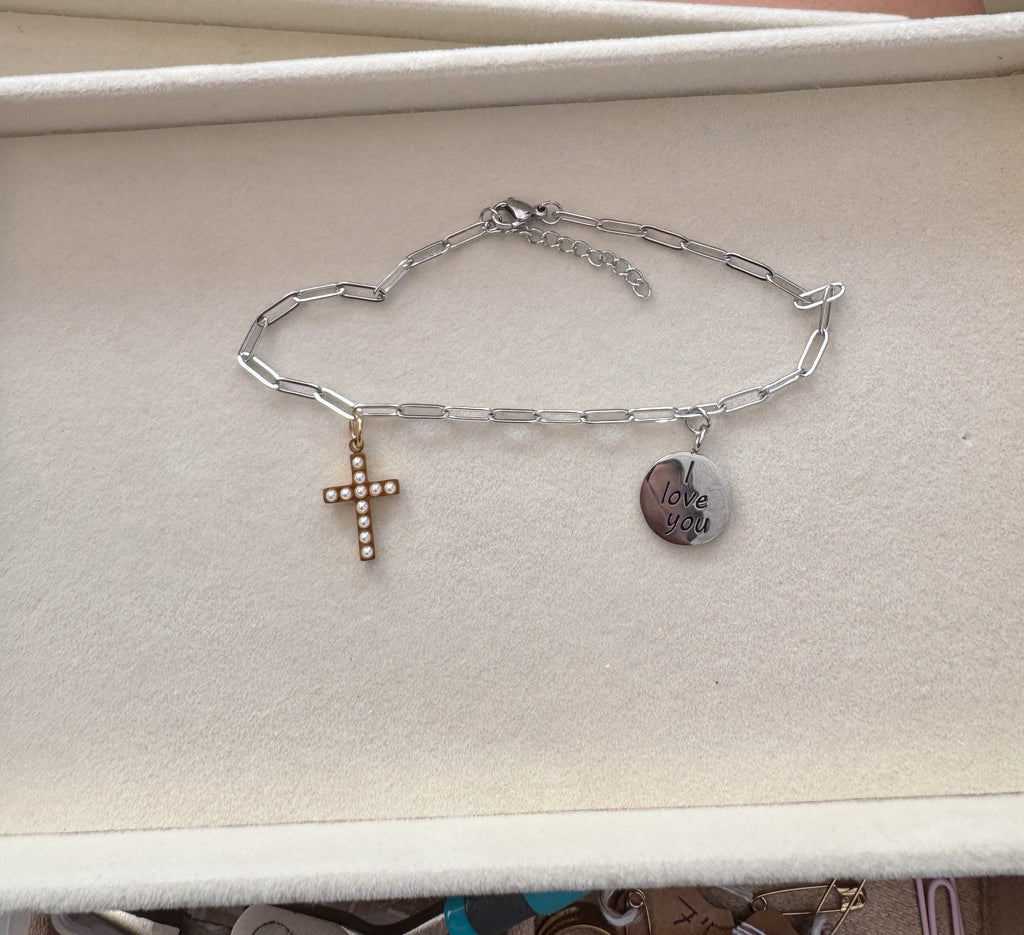 Pearl Cross Charm